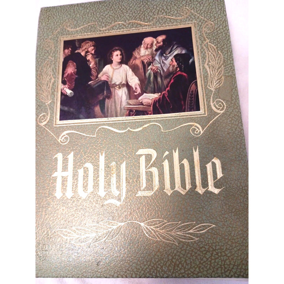 Heirloom Bible with PRESSED ROSE INSIDE! DRIED LONG STEM 1980s VNTG - Picture 2 of 16